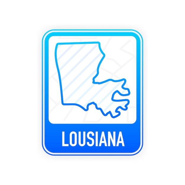 Lousiana - U.S. state. Contour line in white color on blue sign. Map of The United States of America. Vector illustration.