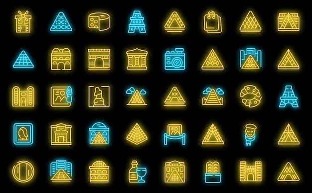 Louvre icons set vector neon