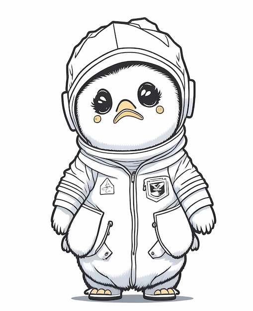 A Lovable Character of a Cute Baby Penguin Wearing an Astronaut Suit