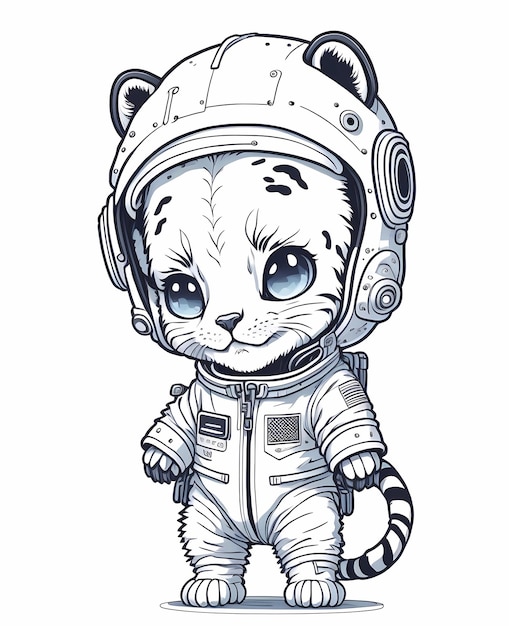 A Lovable Character of a Cute Baby Tiger Wearing an Astronaut Suit