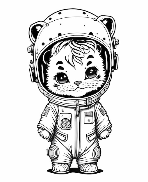 A Lovable Character of a Cute Baby Tiger Wearing an Astronaut Suit