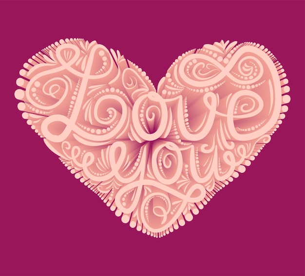 Love 3d text effect Valentine card template Volumetric lettering