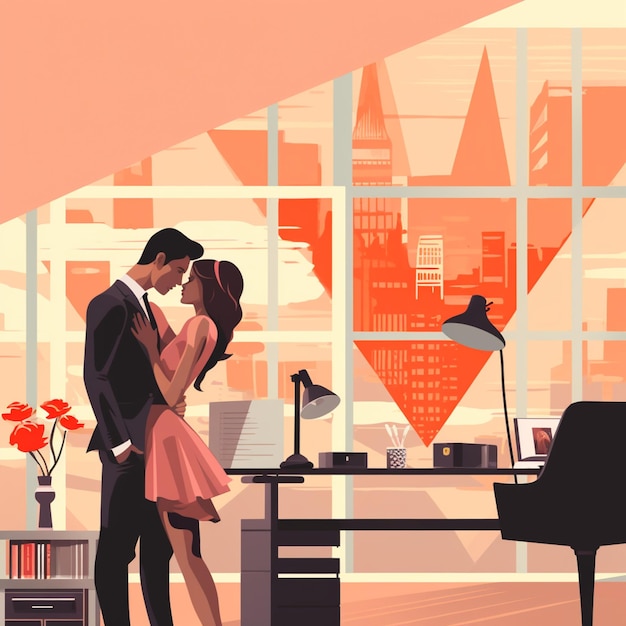 Love affair at work in office love between office employees vector flat illustration