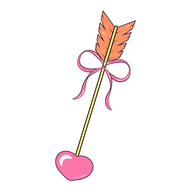 Love Arrow with Bow Decorative Element for Valentines Day in Retro Groove Style