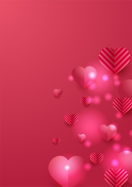 Love background with paper cut heart shapes decoration elements