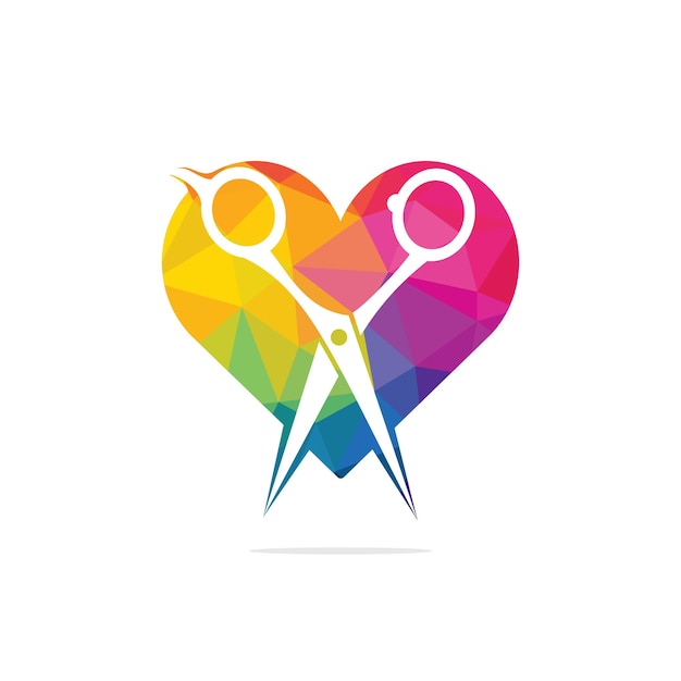 Love barber vector logo design. Scissors and heart vector logo design.