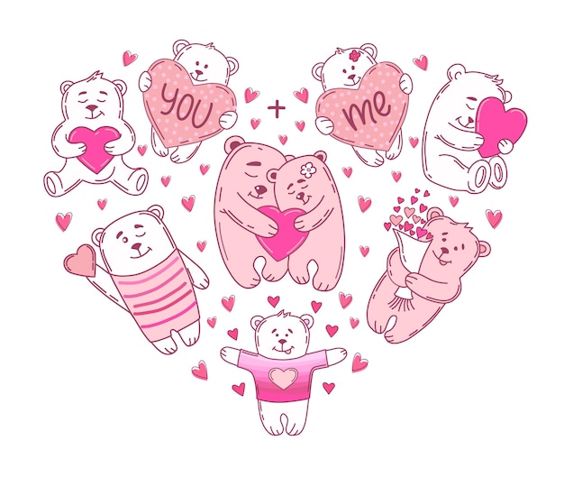 Love bears with hearts set. Valentine's Day