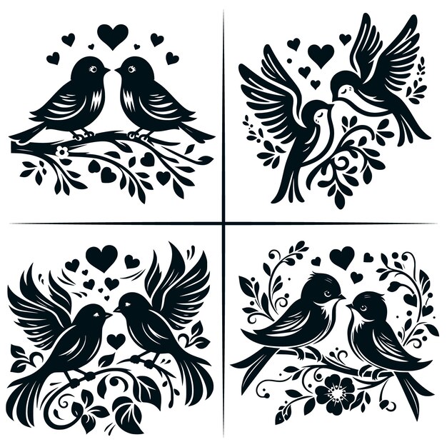 Vector love birds svg birds svg wedding birds svg cricut clipart cut files silhouette valentines day bird couple silhouette clip art cut file