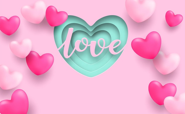 Love card design Design with pink heart on pink and green mint  background vector