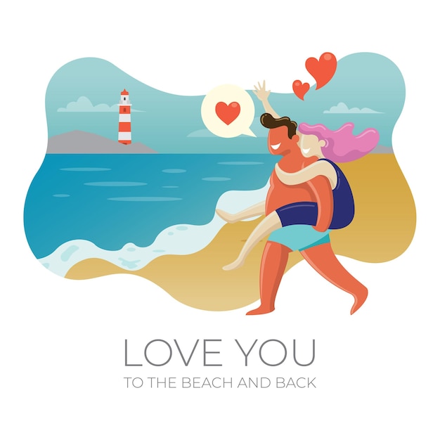 Love card with couple at the beach