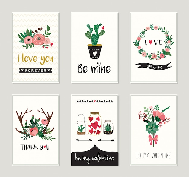   Love cardsor invitations collection with  floral, decorative design