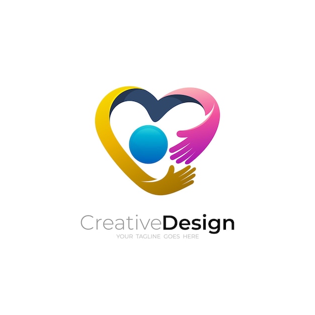 Love care design vector human logo and heart design combination