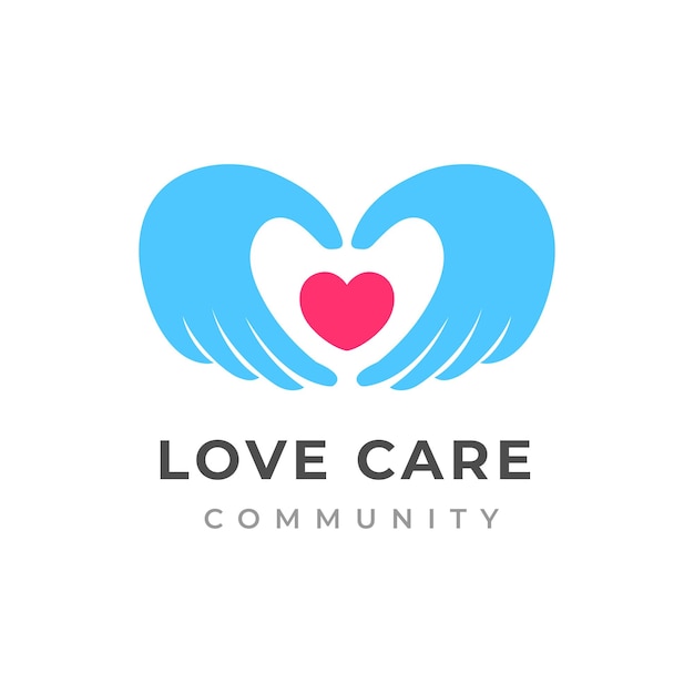 Love care logo design template Hand with love shape illustration