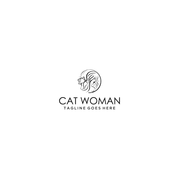 Love cats line art logo. Vector illustration isolated on white background.