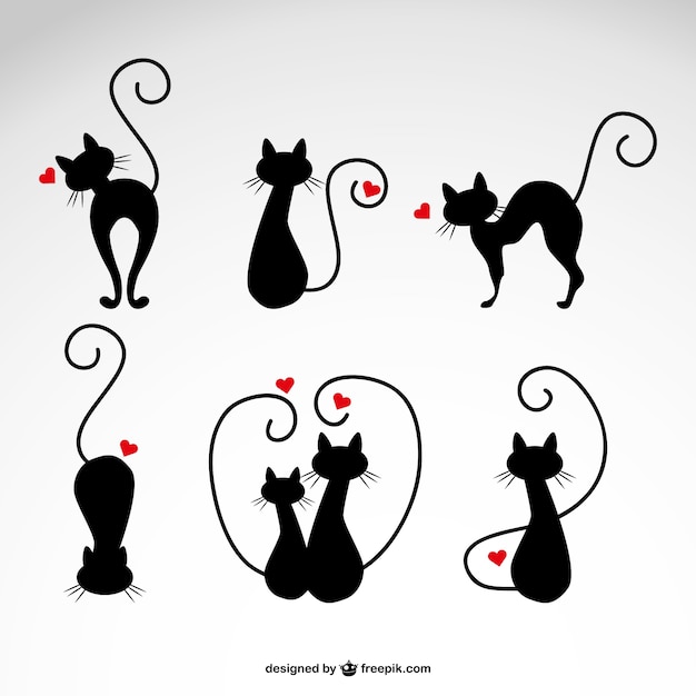 In love cats silhouettes