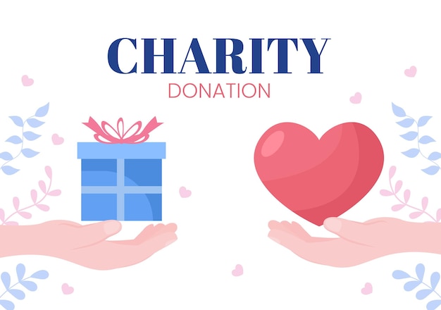 Love Charity or Giving Donation via Volunteer Team Worked Together to Help and Collect Donations for Poster or Banner in Flat Design Illustration