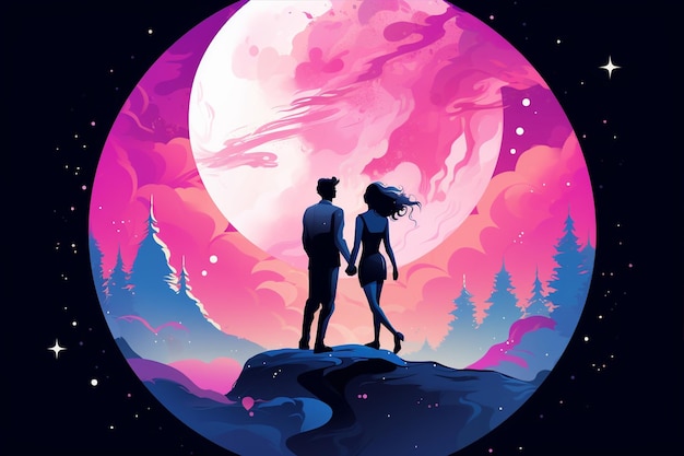 Vector love couple on the moon illustration