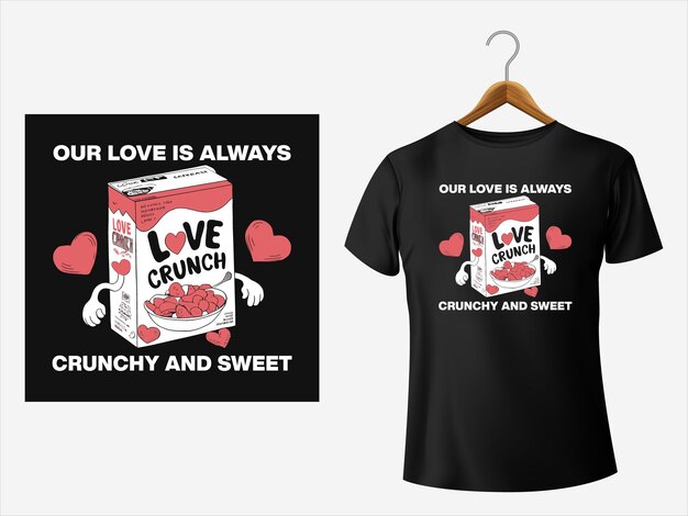 Vector love crunch t shirt design vector illustration cereals breakfast cornflakes cereal funny pun