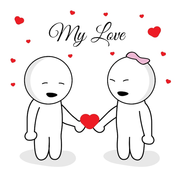 Love cute couple holding heart Premium Vector