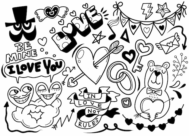 Love doodles background Sketchy  hand drawn doodles cartoon set of Love and Valentine s Day objects and symbols