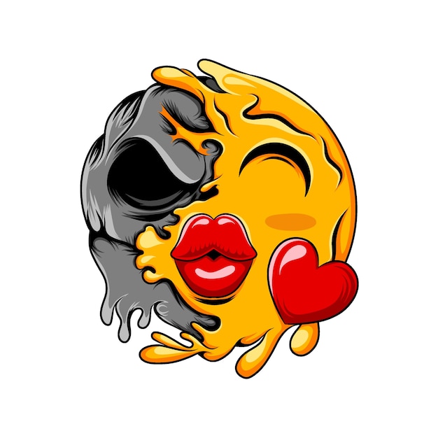 love emoticon with big kiss lips change to dark black skull