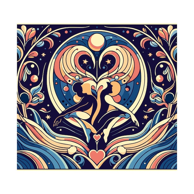 love flat vector design in art nouveau style