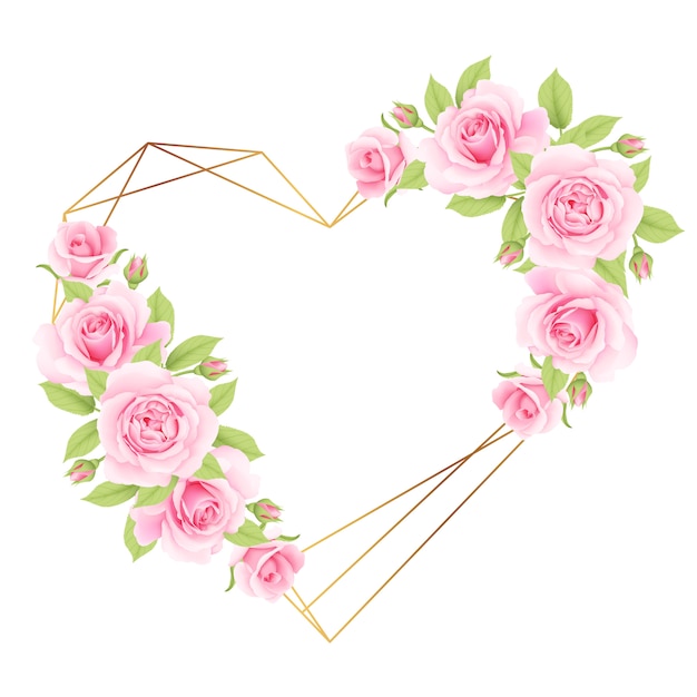 love floral frame background with pink roses