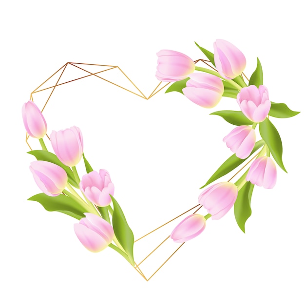 love floral frame background with pink tulip