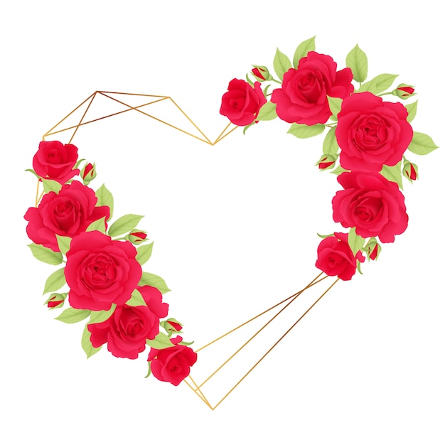 love floral frame background with red roses 