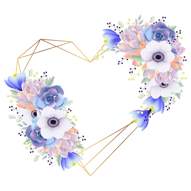 love frame background anemone flower and succulent