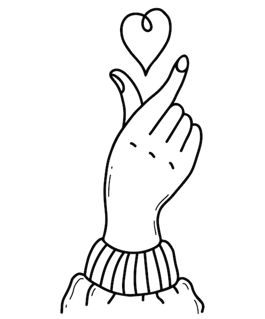 Vector love gesture hand shows gesture of love and heart vector illustration linear hand drawings doodle