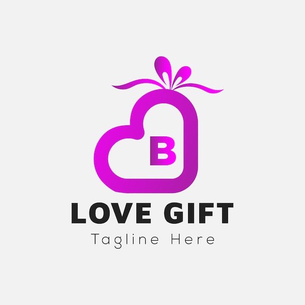 Love Gift Logo On Letter B Template. Gift On B Letter, Initial Gift Sign Concept