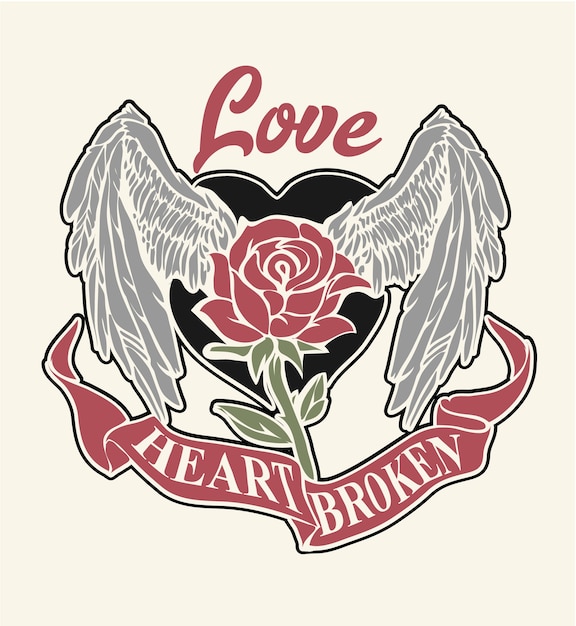 Love graphic with heart and wing 