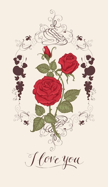 love greeting card with red roses