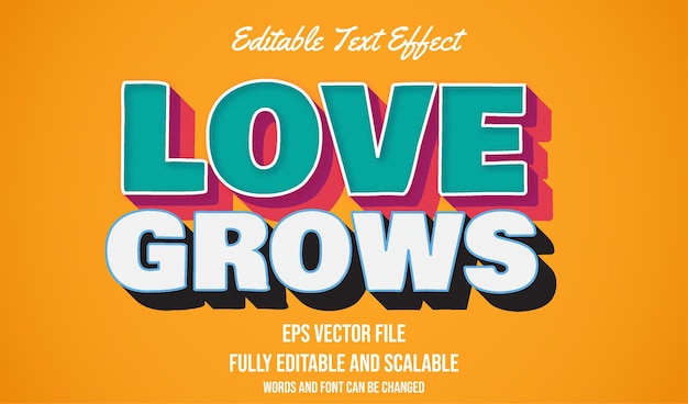 Love grows comic 3D editable text effect