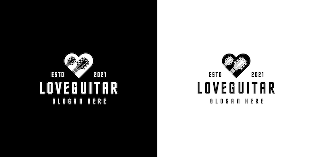 Love guitar logo design vector silhouette style