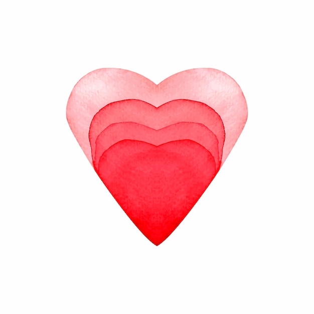 Love heart painted watercolor red isolated on white color in paper cut style