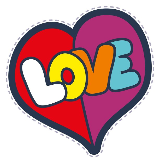 Love heart sticker in retro hippie style Vintage patch