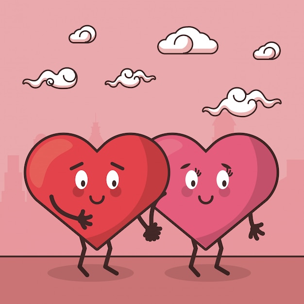 Love hearts couple cartoon