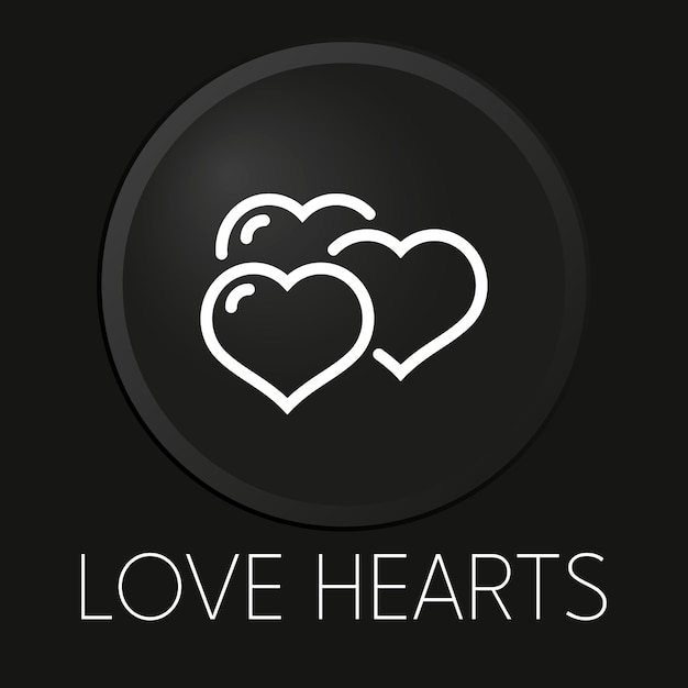 Love hearts minimal vector line icon on 3D button isolated on black background Premium VectorxA