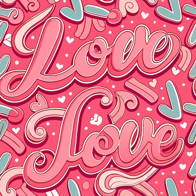 Love Hearts and Swirls Seamless Pattern Design