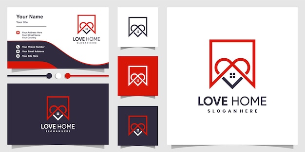 Love home logo with modern concept and business card design template Premium Vector