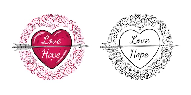 Love hope heart with arrow typographic design for poster print