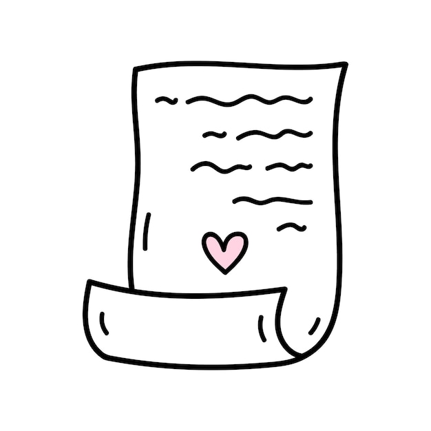 Love letter on paper in doodle style Valentines Day illustration