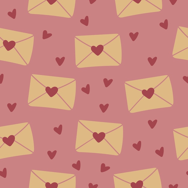 Love letters vector seamless pattern hand drawn romantic background with envelopes valentines day mail