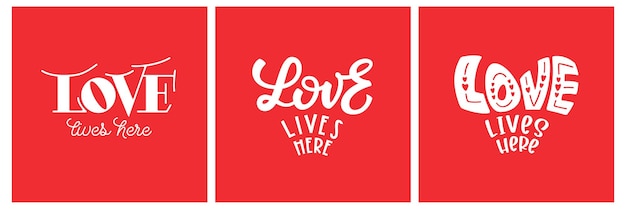 Love lives here Valentine's Day lettering quote design in heart shape