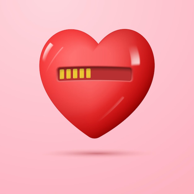 Love loading concept Big red 3d vector heart with loading process