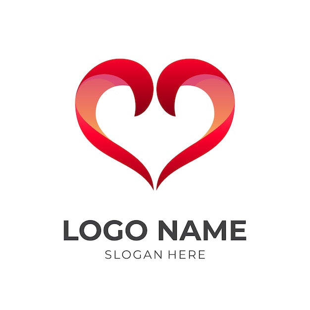 Love logo template with 3d blue and pink color style