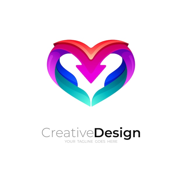 Love logo with arrow design illustration, colorful icon template