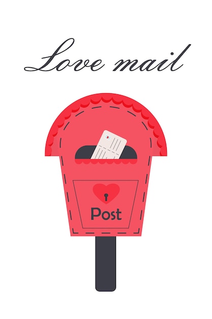 Love mailbox with letter and heart lock Love mail quote Greeting card or poster